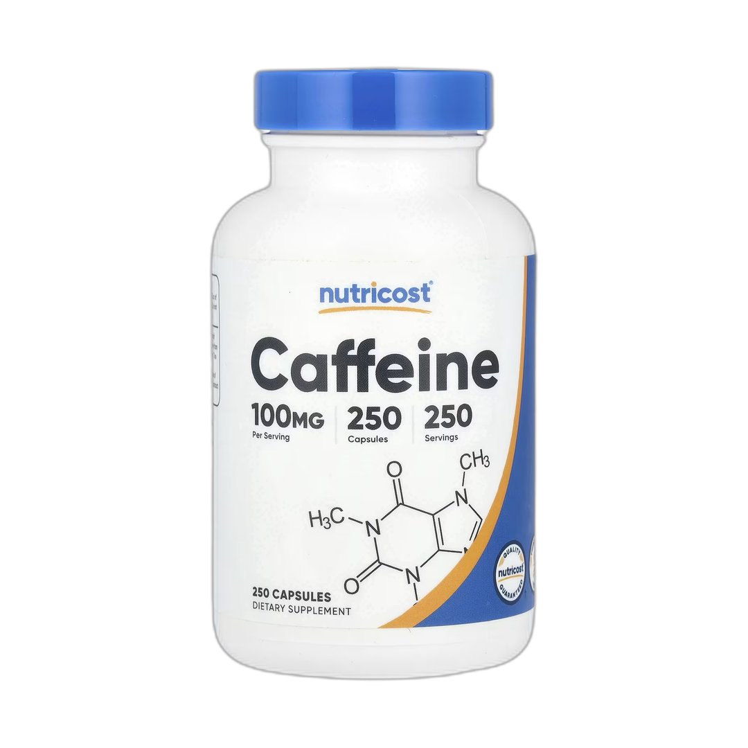 Nutricost, Caffeine, 100 mg, 250 Capsules front packaging view