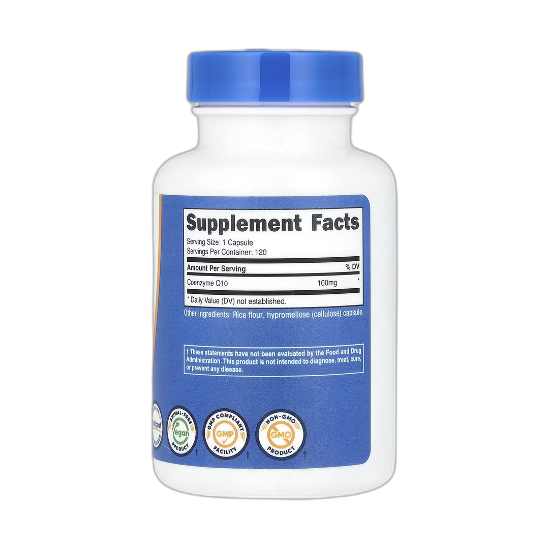 Nutricost, CoQ10, 100 mg, 120 Capsules back packaging view