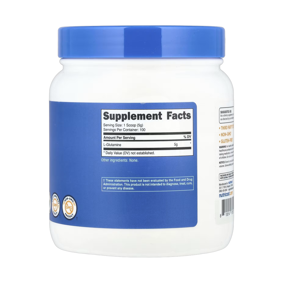 Nutricost, L-Glutamine, Unflavored, 17.9 oz, 500 g back packaging view