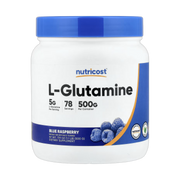 Nutricost, L-Glutamine, Blue Raspberry, 17.9 oz, 500 g front packaging view