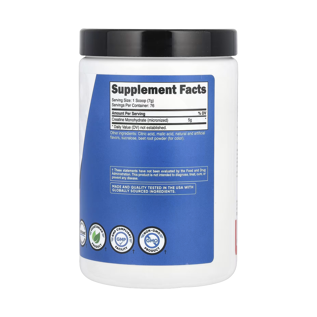 Nutricost, Performance, Creatine Monohydrate, Fruit Punch, 1.1 lbs, 500 g back packaging view