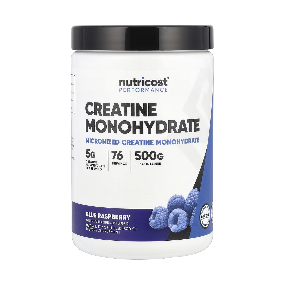 Nutricost, Performance, Creatine Monohydrate, Blue Raspberry, 17.9 oz, 500 g front packaging view