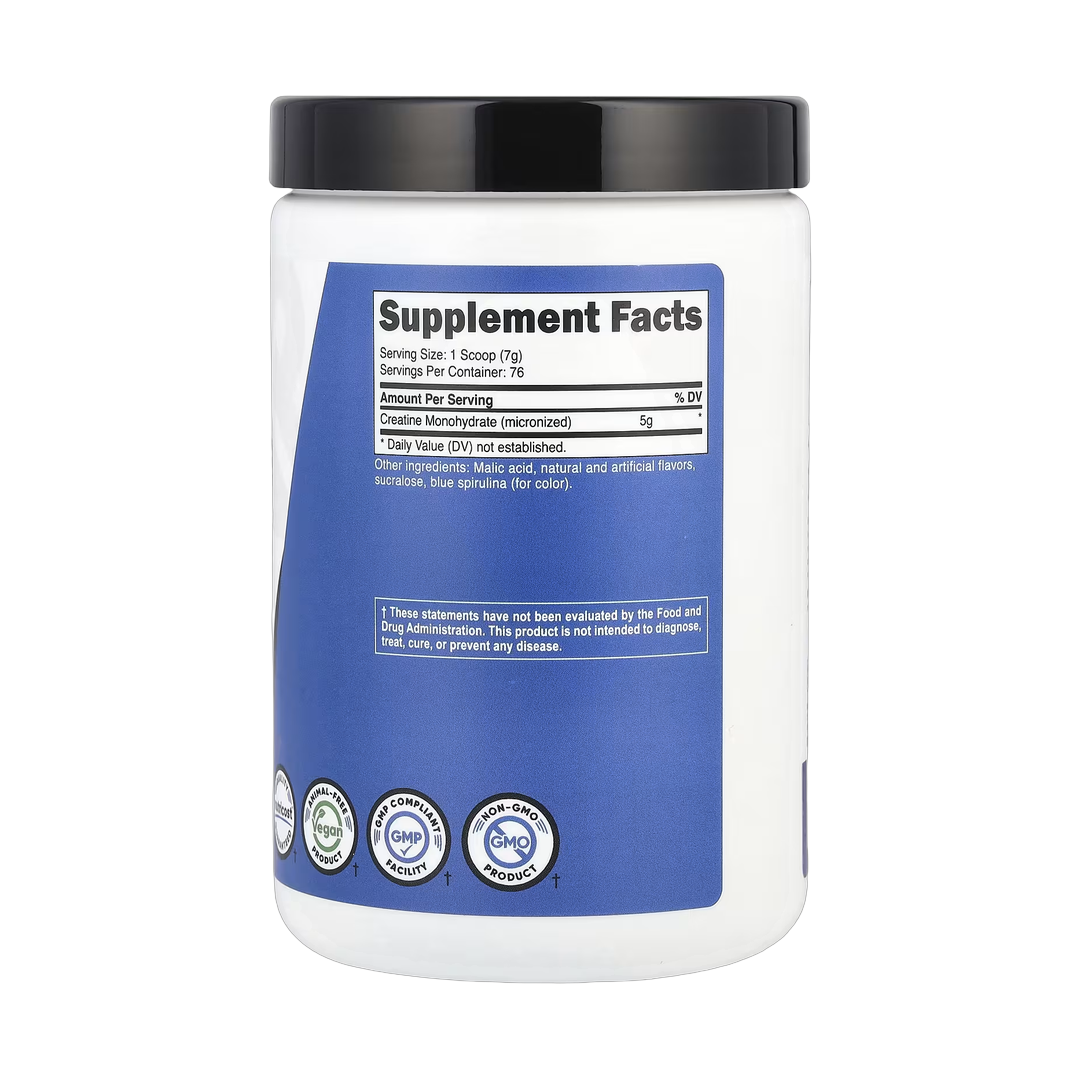 Nutricost, Performance, Creatine Monohydrate, Blue Raspberry, 17.9 oz, 500 g back packaging view