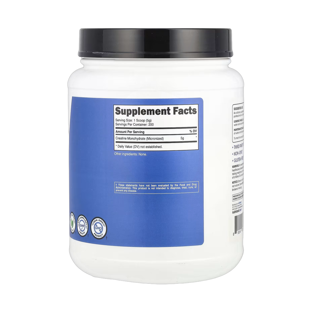 Nutricost, Performance, Creatine Monohydrate, Unflavored , 2.2 lb, 1 kg back packaging view