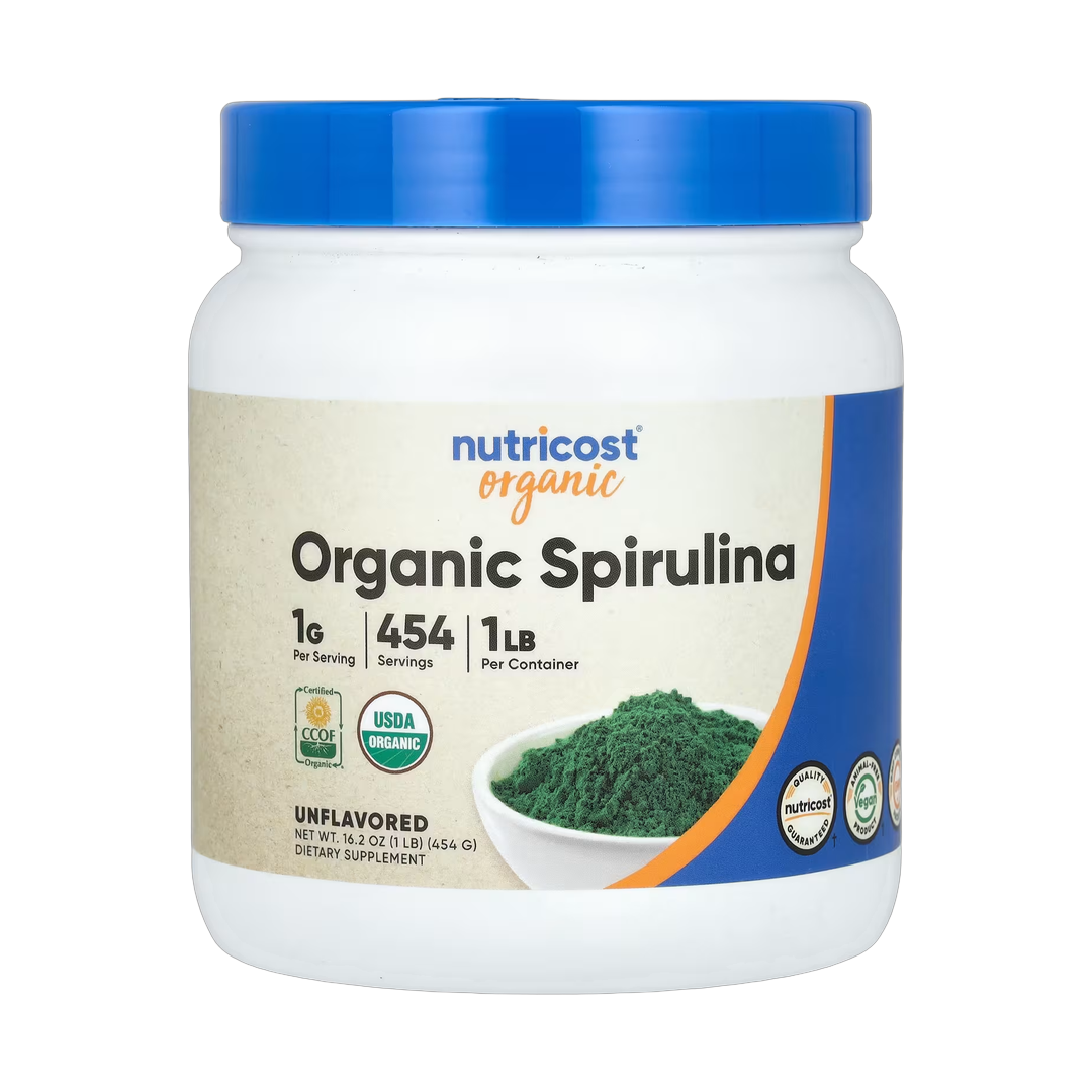 Nutricost, Organic Spirulina, Unflavored, 16.2 oz, 454 g front packaging view