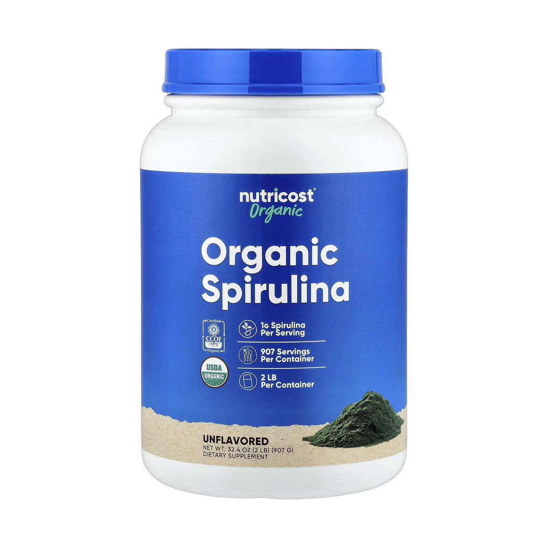 Nutricost, Organic Spirulina, Unflavored, 32.4 oz, 907 g front packaging view