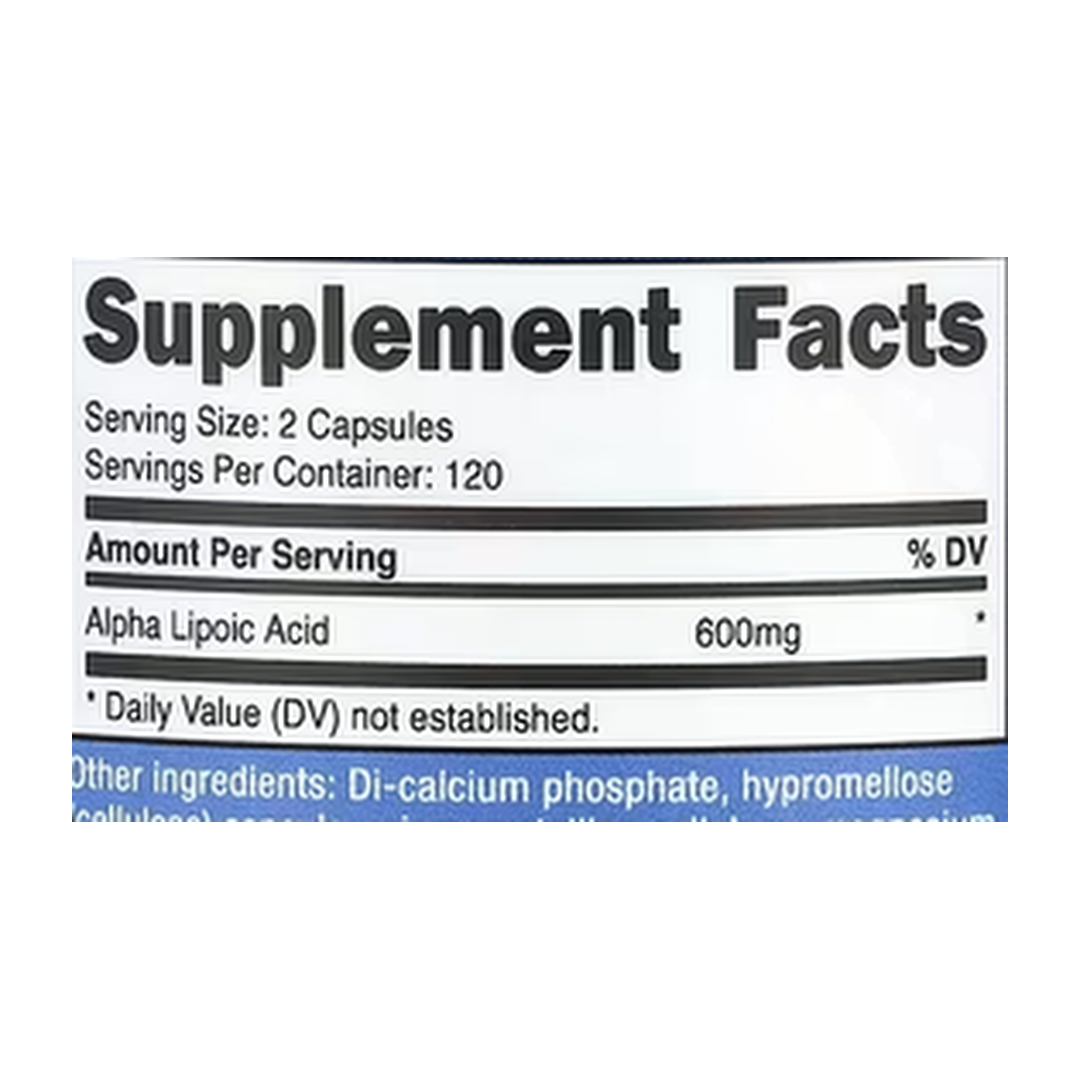 Nutricost, Alpha Lipoic Acid, 240 Capsules supplement facts label showing ingredients, vitamins, minerals, and serving information