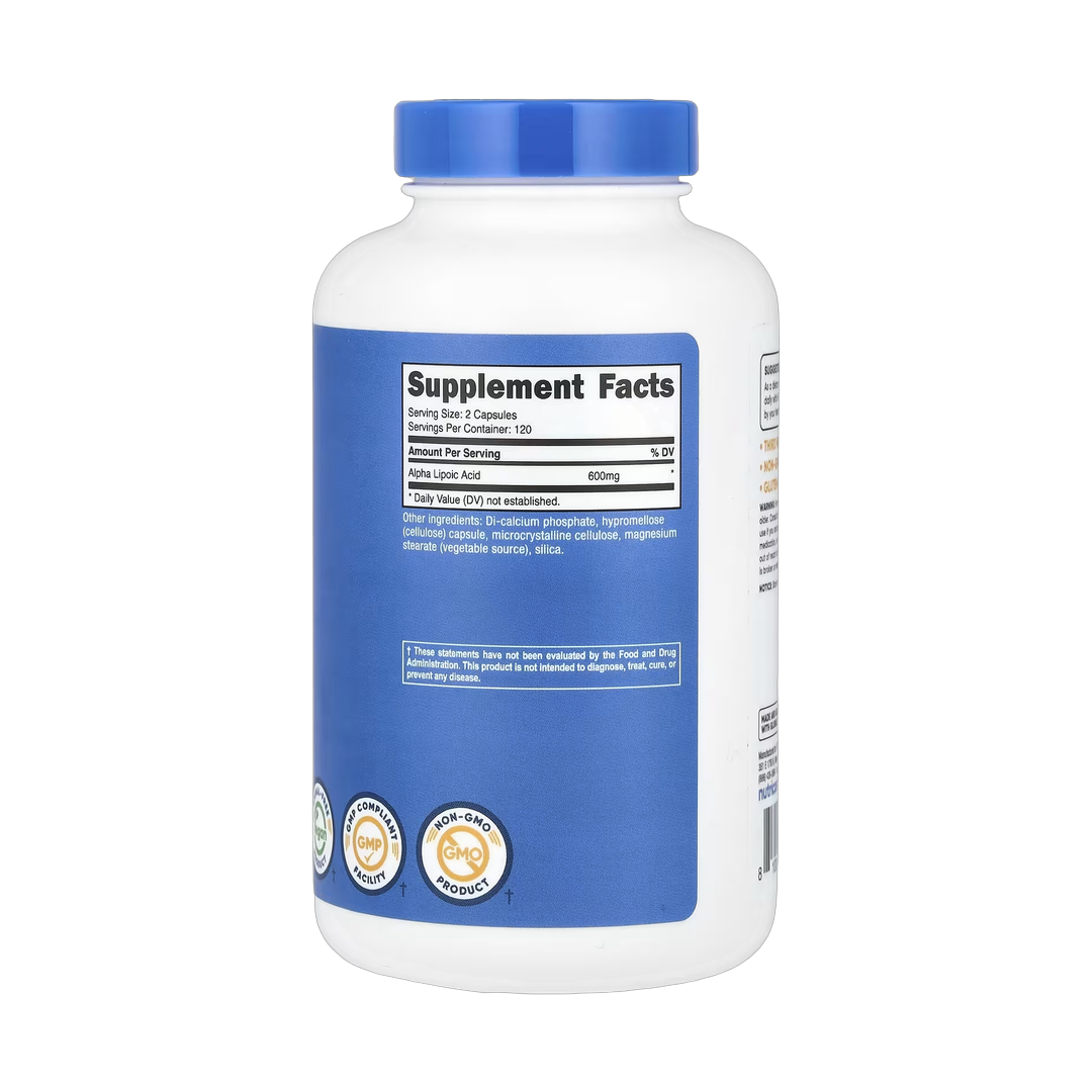 Nutricost, Alpha Lipoic Acid, 240 Capsules back packaging view