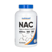 Nutricost, NAC, Vegan N-Acetyl L-Cysteine, 600 mg, 180 Capsules front packaging view