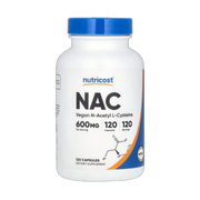 Nutricost, NAC, Vegan N-Acetyl L-Cysteine, 600 mg, 120 Capsules front packaging view