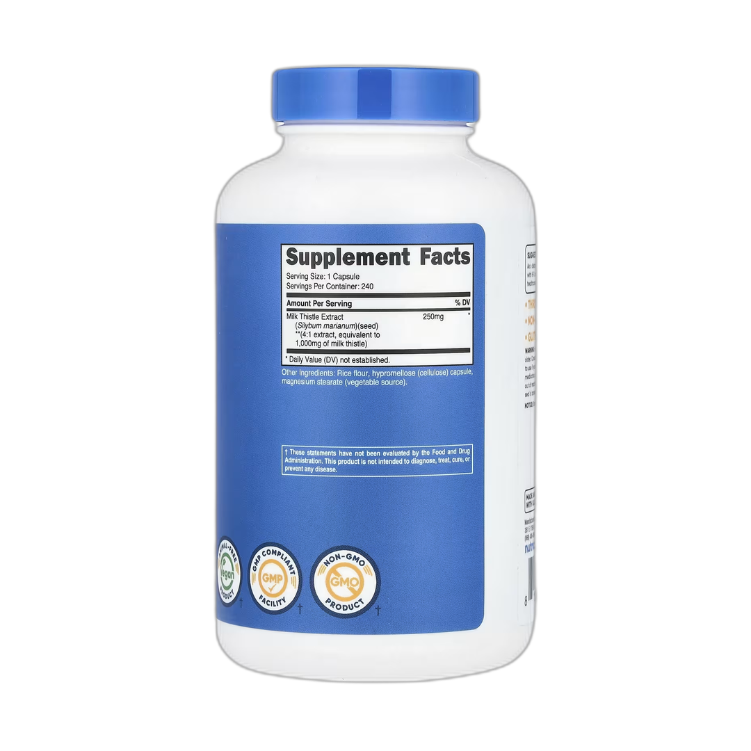 Nutricost, Milk Thistle, 1,000 mg, 240 Capsules back packaging view