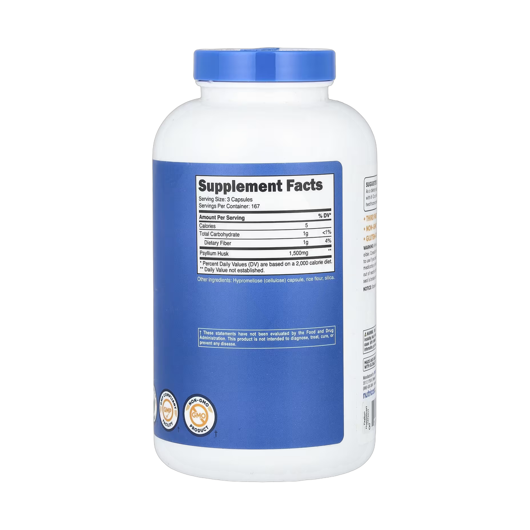 Nutricost, Psyllium Husk, 500 Capsules back packaging view