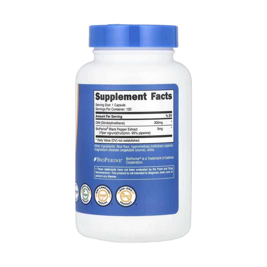 Nutricost, DIM , 300 mg, 120 Capsules back packaging view