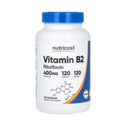 Nutricost, Vitamin B2, 400 mg, 120 Capsules front packaging view