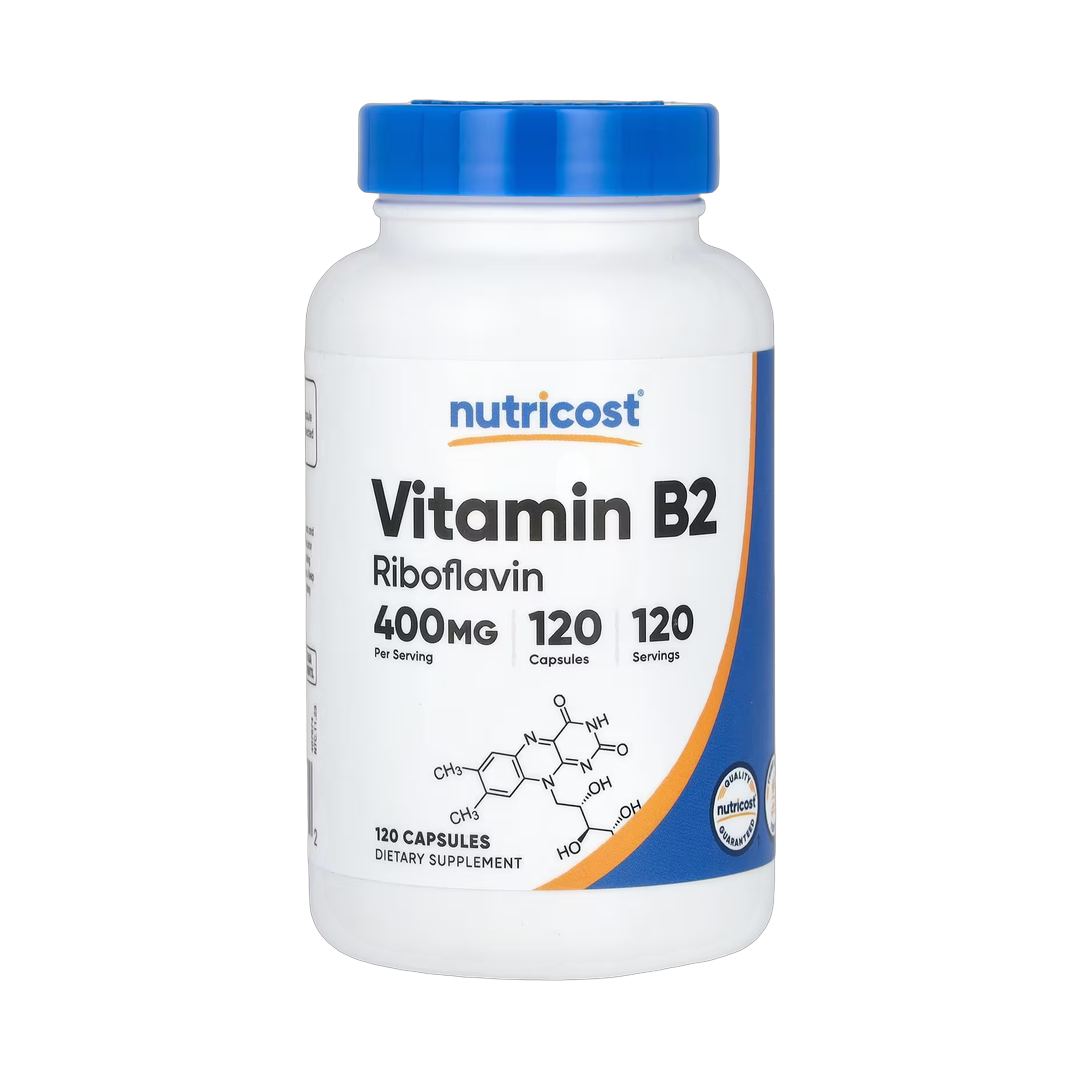 Nutricost, Vitamin B2, 400 mg, 120 Capsules front packaging view