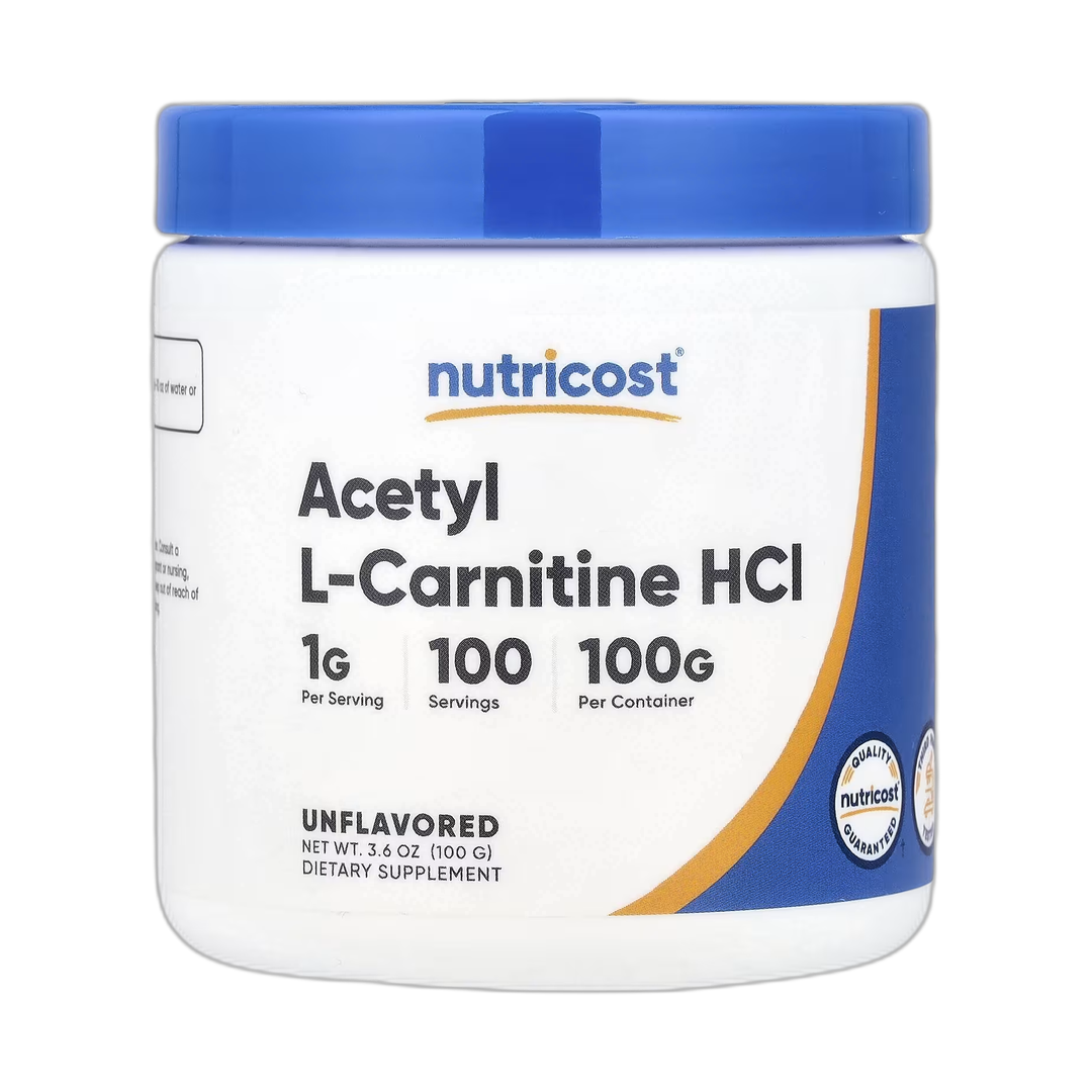 Nutricost, Acetyl L-Carnitine HCl, Unflavored, 3.6 oz, 100 g front packaging view