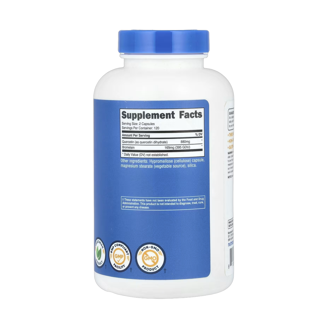 Nutricost, Quercetin with Bromelain, 240 Capsules back packaging view