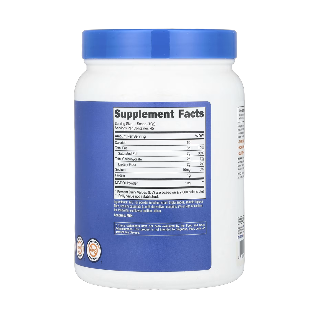 Nutricost, MCT Oil Powder, Unflavored, 16.2 oz, 454 g back packaging view