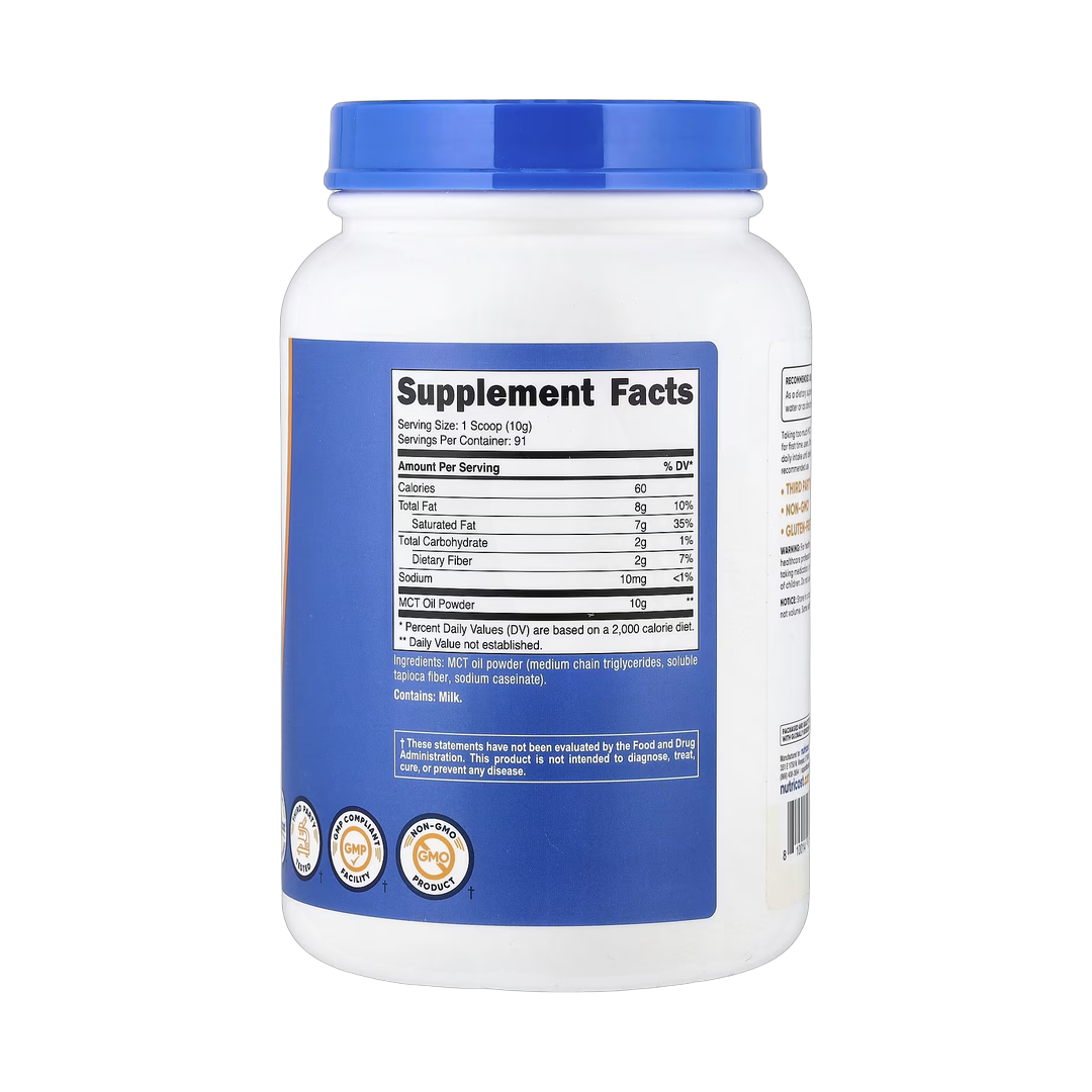 Nutricost, MCT Oil Powder, Unflavored, 32.4 oz, 907 g back packaging view