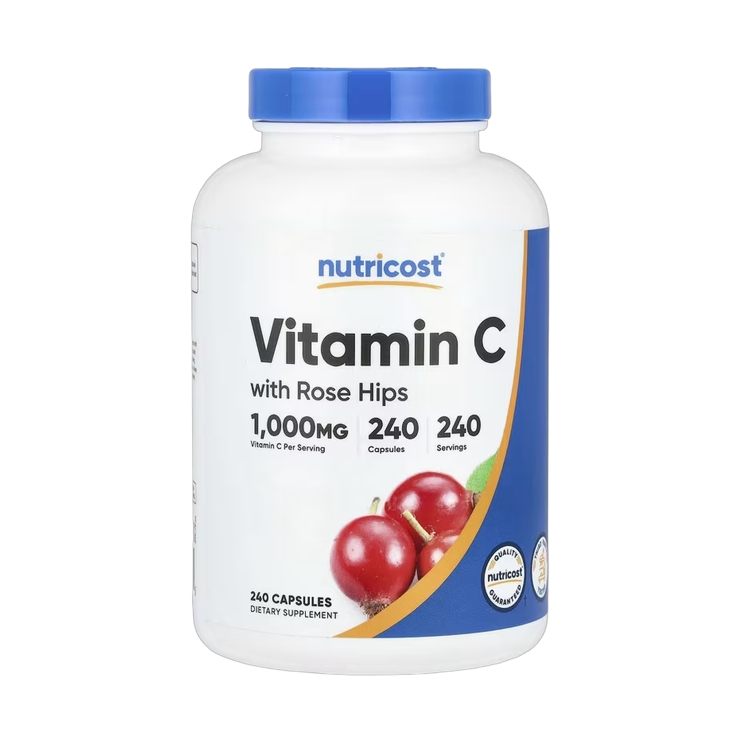 Nutricost, Vitamin C with Rose Hips, 1,000 mg, 240 Capsules front packaging view