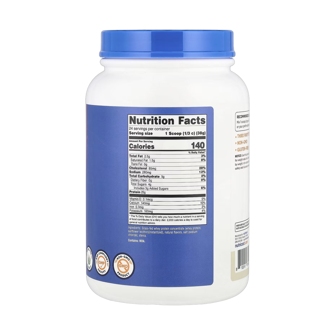 Nutricost, Grass-Fed Whey Protein, Vanilla , 2 lb, 907 g back packaging view