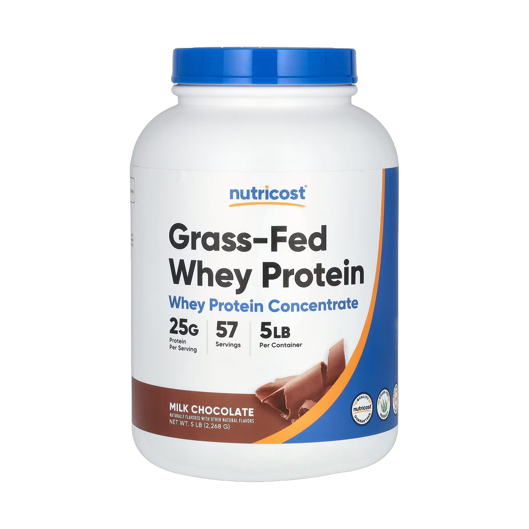 Nutricost, Grass-Fed Whey Protein, Milk Chocolate , 5 lb, 2,268 g front packaging view