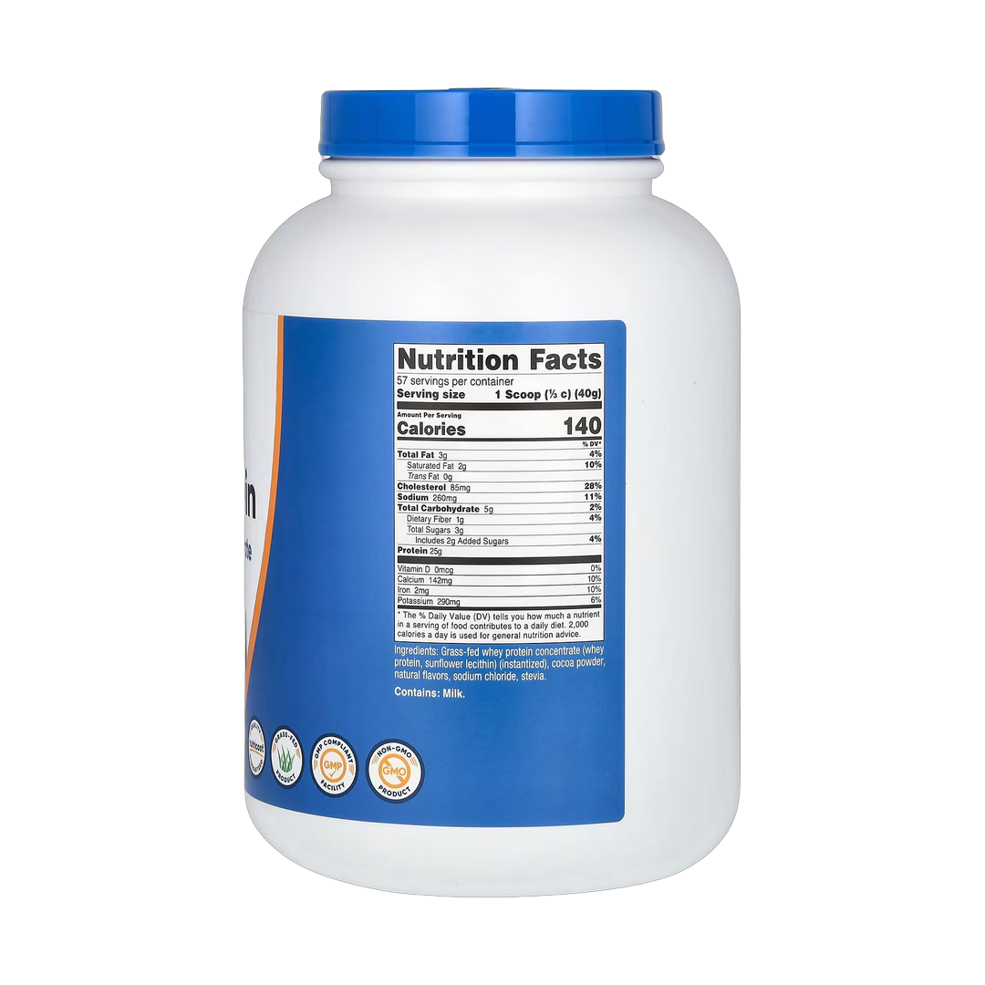 Nutricost, Grass-Fed Whey Protein, Milk Chocolate , 5 lb, 2,268 g back packaging view