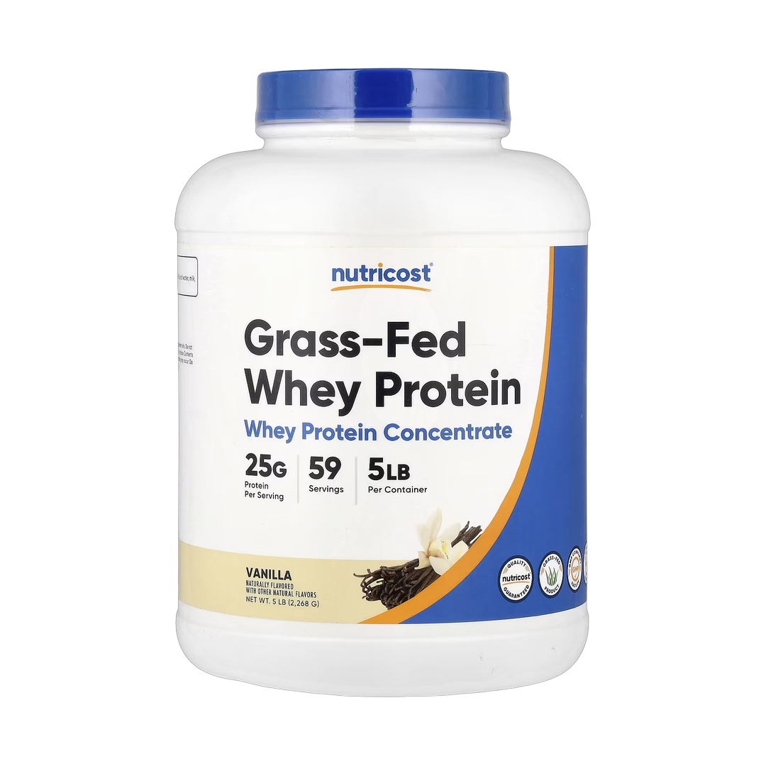 Nutricost, Grass-Fed Whey Protein, Vanilla, 5 lbs, 2,268 g front packaging view