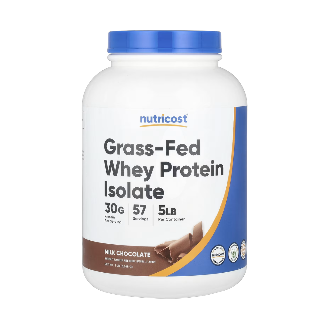Nutricost, Grass-Fed Whey Protein Isolate, Milk Chocolate, 5 lb, 2,268 g front packaging view