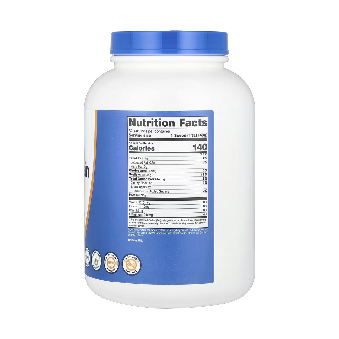 Nutricost, Grass-Fed Whey Protein Isolate, Milk Chocolate, 5 lb, 2,268 g back packaging view