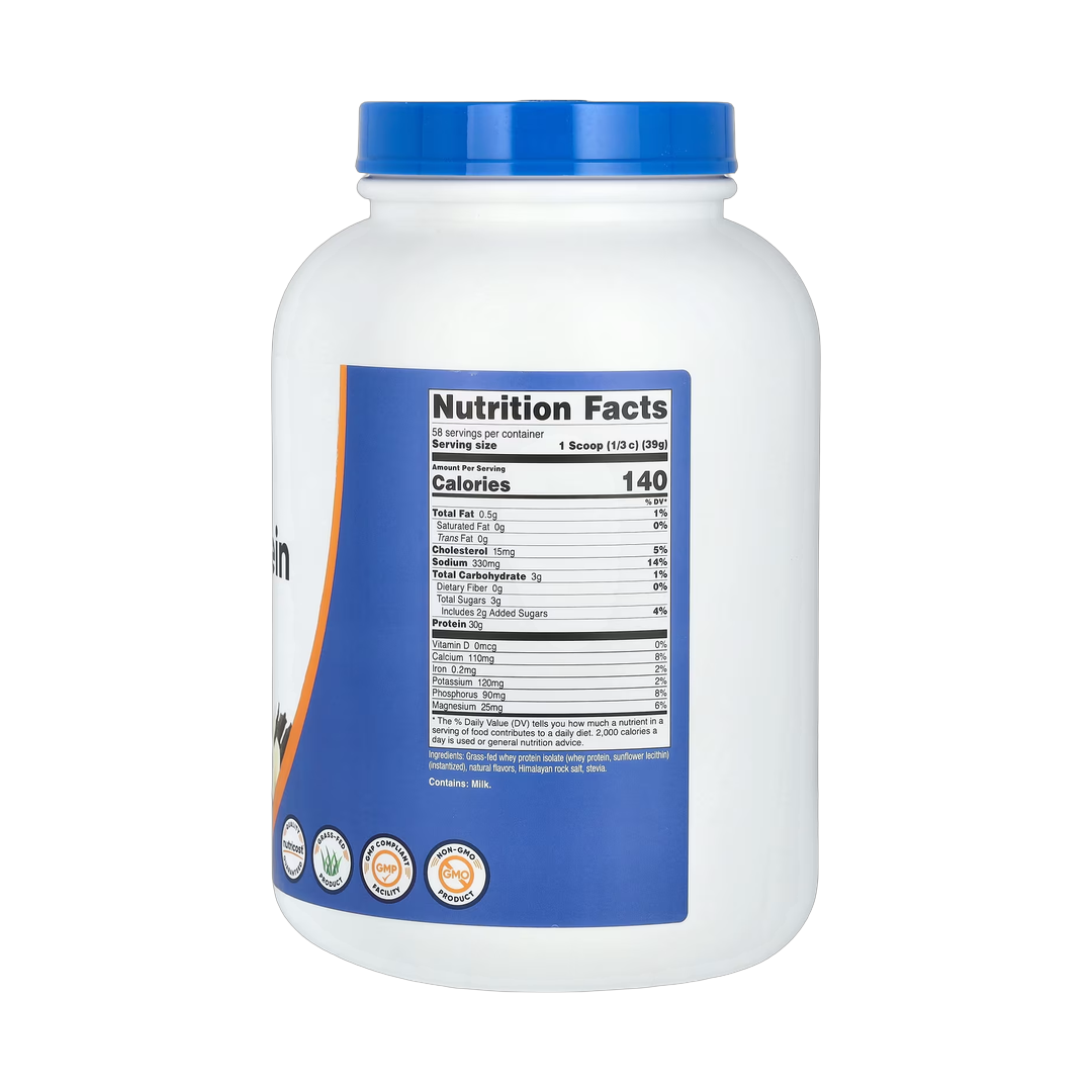 Nutricost, Grass-Fed Whey Protein Isolate, Vanilla, 5 lb, 2,268 g back packaging view