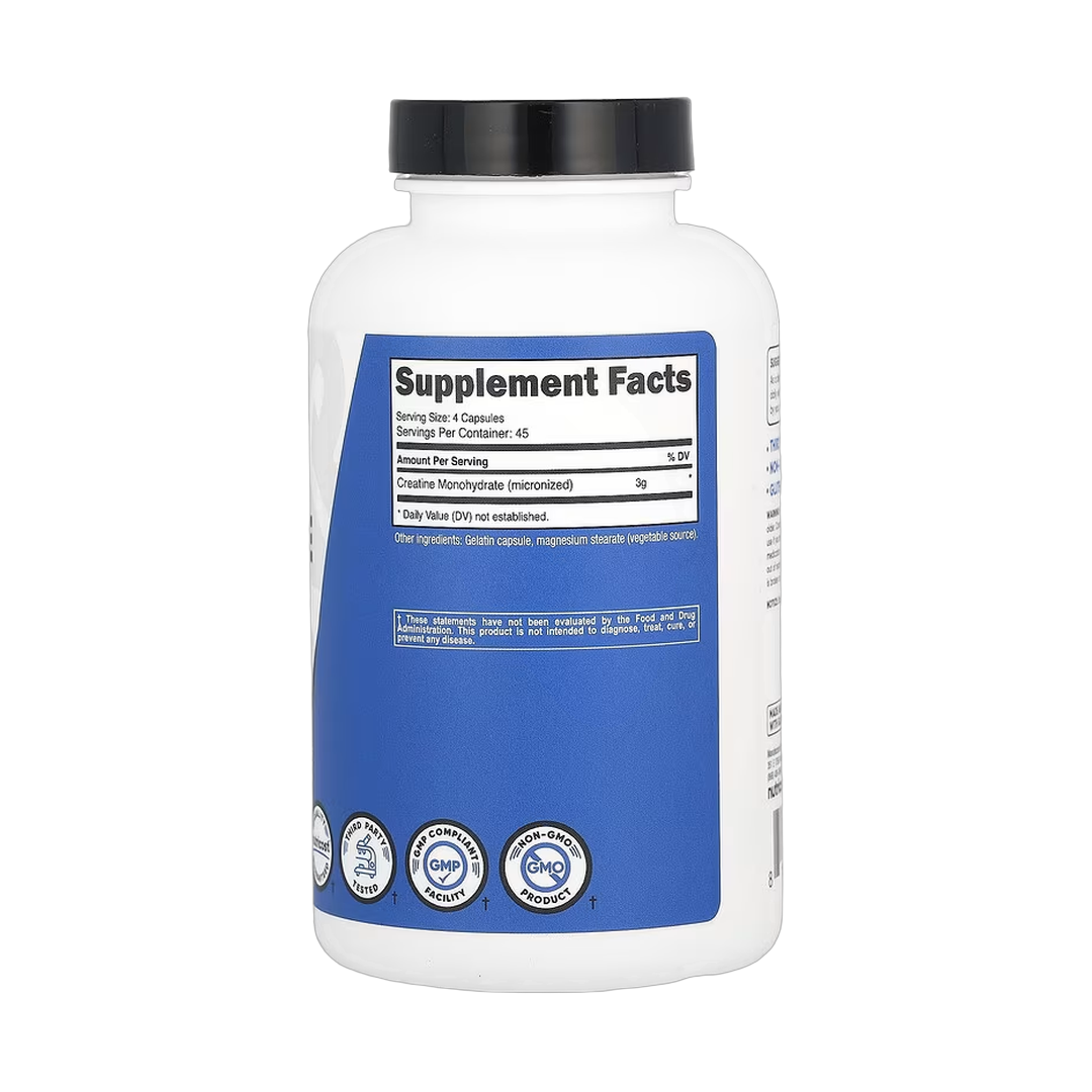 Nutricost, Performance, Creatine Monohydrate, 180 Capsules back packaging view