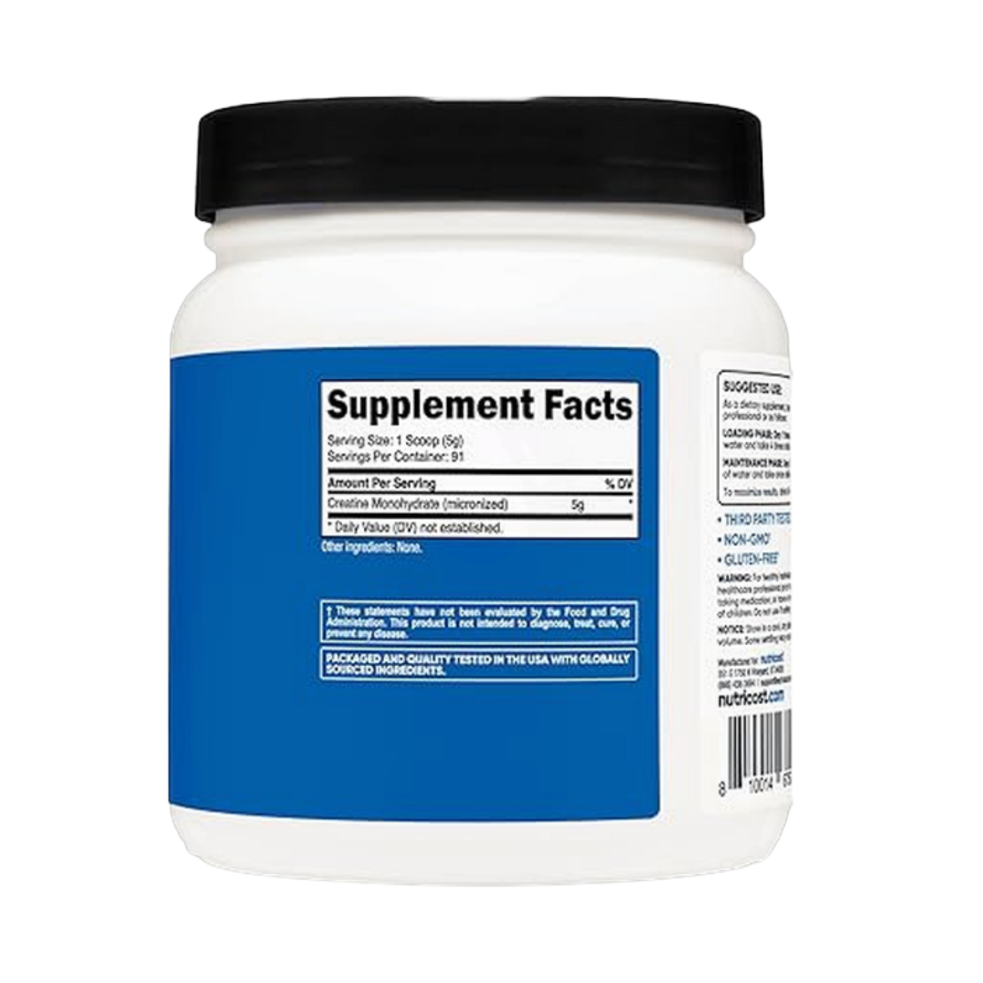 Nutricost, Creatine Monohydrate, 1 lb, 454 g back packaging view