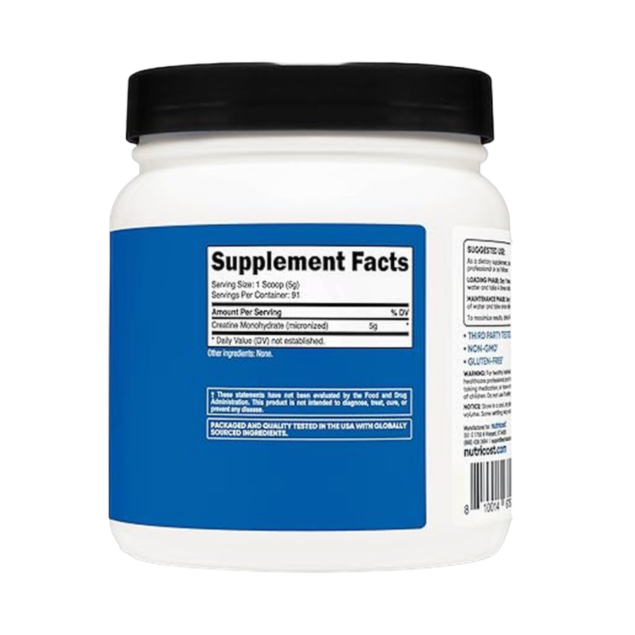 Nutricost, Creatine Monohydrate, 1 lb, 454 g back packaging view