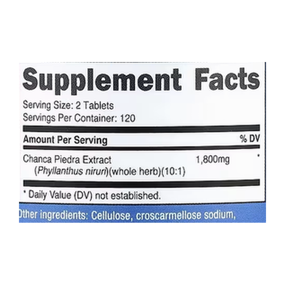 Nutricost, Chanca Piedra, 240 Tablets supplement facts label showing ingredients, vitamins, minerals, and serving information