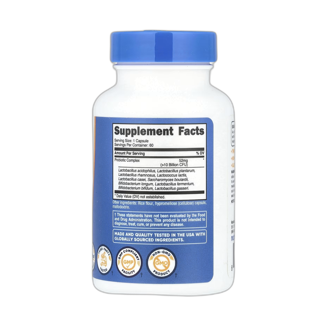 Nutricost, Probiotic Complex, 60 Capsules back packaging view