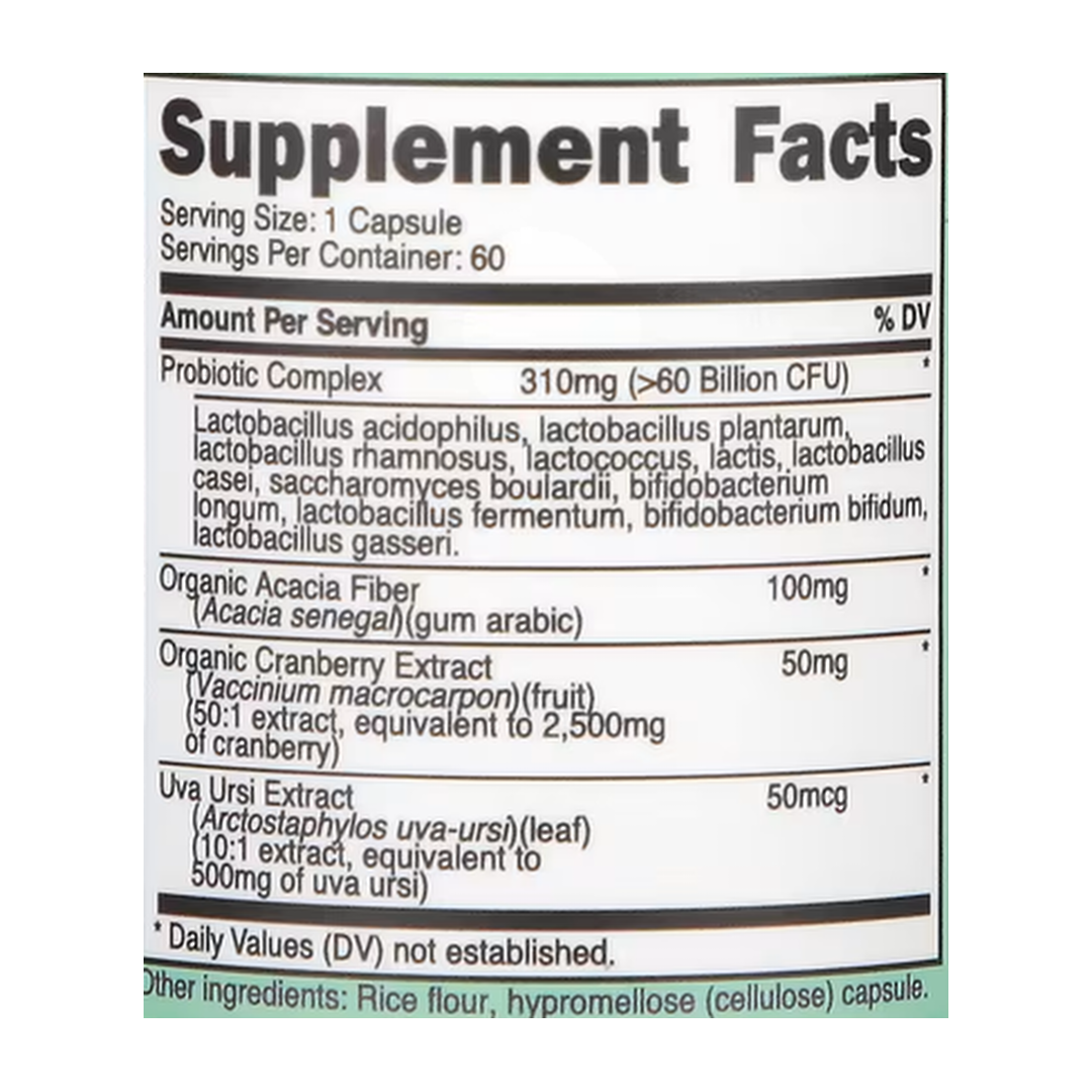 Nutricost, Women, Probiotic , >60 Billion CFU, 60 Capsules supplement facts label showing ingredients, vitamins, minerals, and serving information