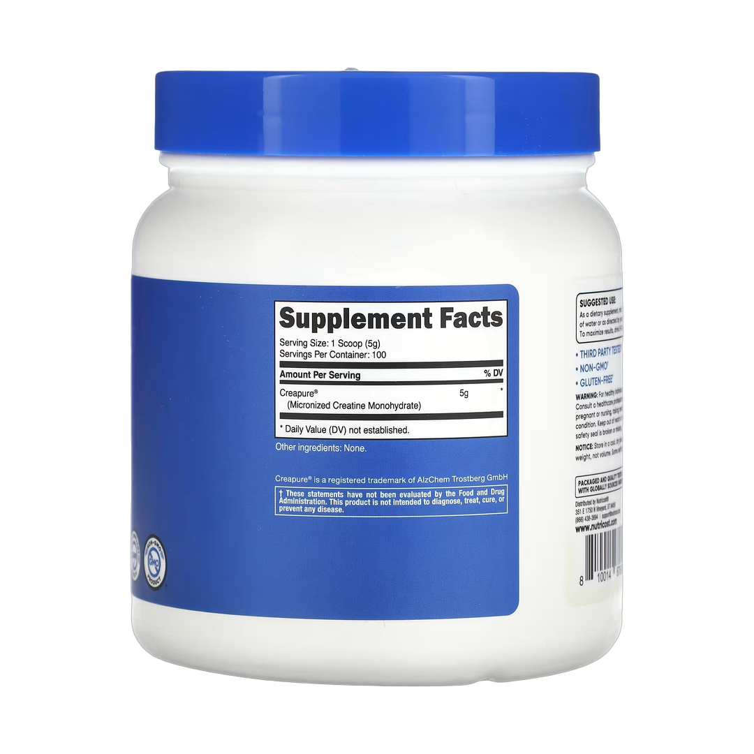 Nutricost, Performance, Creatine Monohydrate, Unflavored, 1.1 lb, 500 g back packaging view