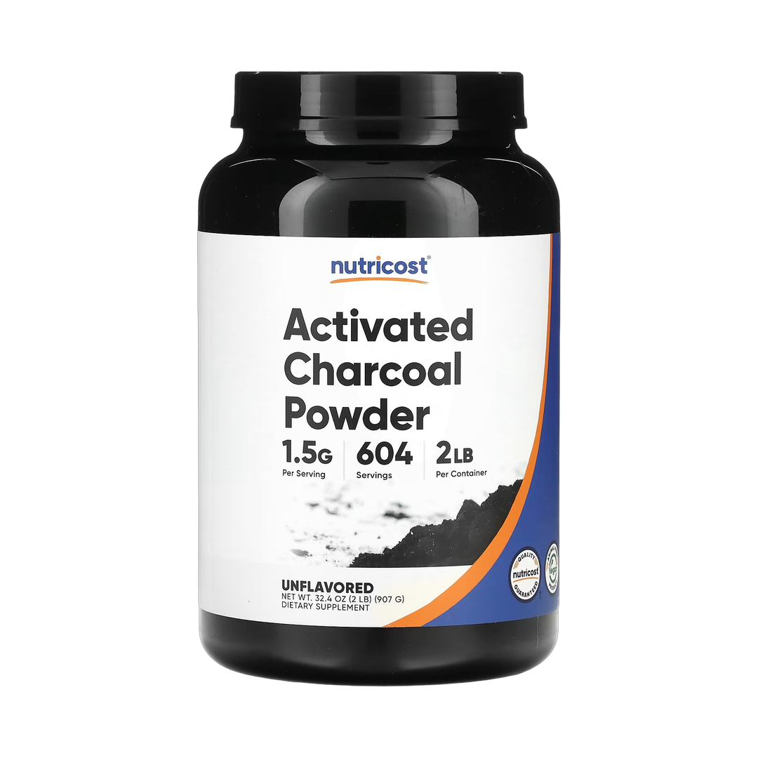 Nutricost, Activated Charcoal Powder, Unflavored, 2 lb, 907 g front packaging view