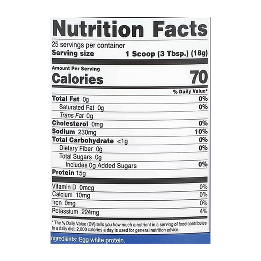 Nutricost, Egg White Protein, Unflavored, 1 lb, 454 g supplement facts label showing ingredients, vitamins, minerals, and serving information