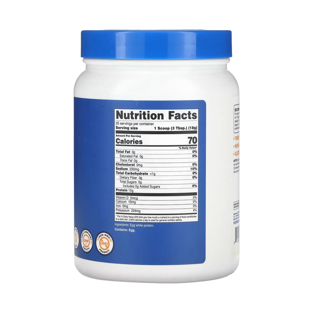 Nutricost, Egg White Protein, Unflavored, 1 lb, 454 g back packaging view
