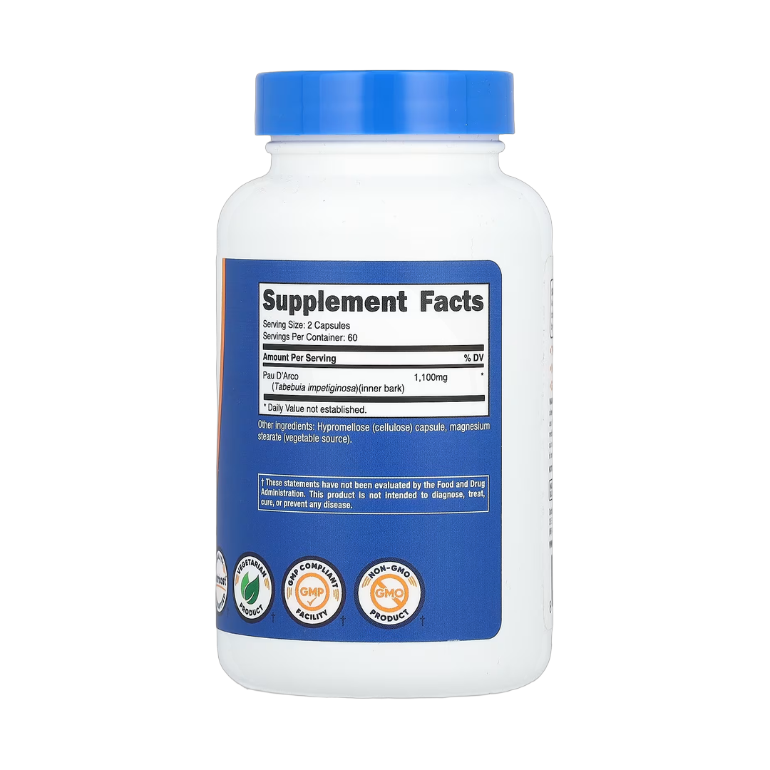 Nutricost, Pau D'Arco, 120 Capsules back packaging view