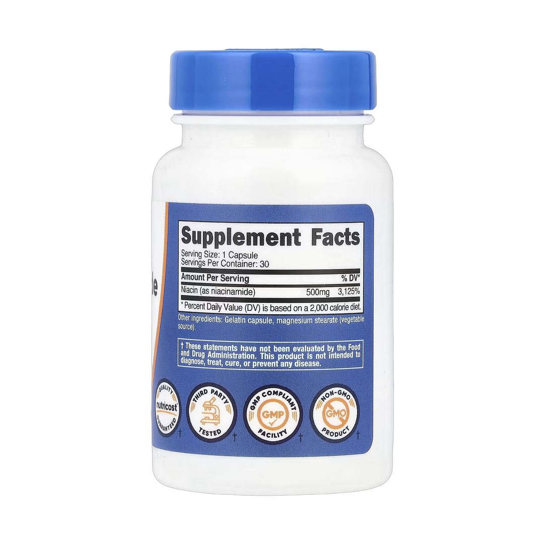 Nutricost, Niacinamide, 500 mg, 30 Capsules back packaging view