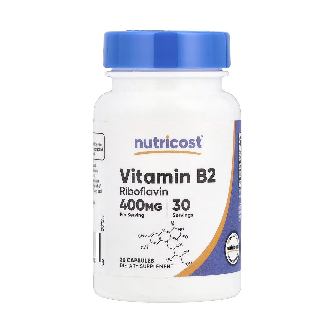 Nutricost, Vitamin B2, 400 mg, 30 Capsules front packaging view
