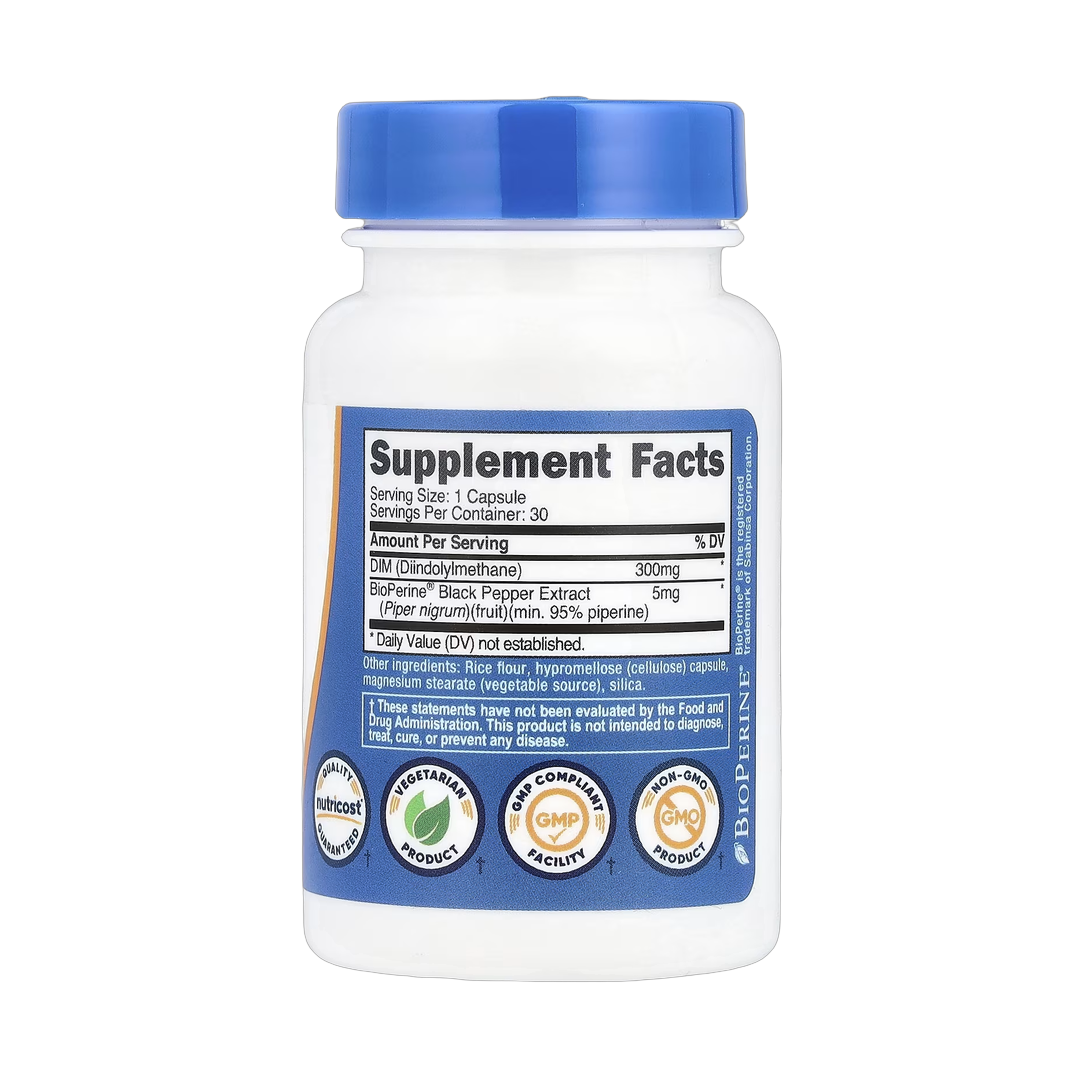 Nutricost, DIM, 300 mg, 30 Capsules back packaging view