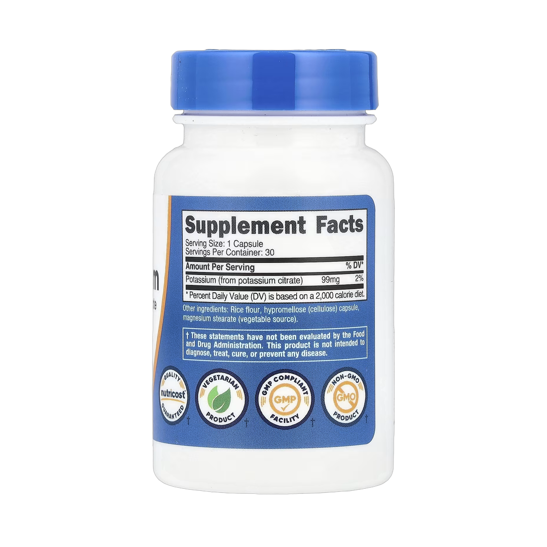Nutricost, Potassium, 99 mg , 30 Capsules back packaging view