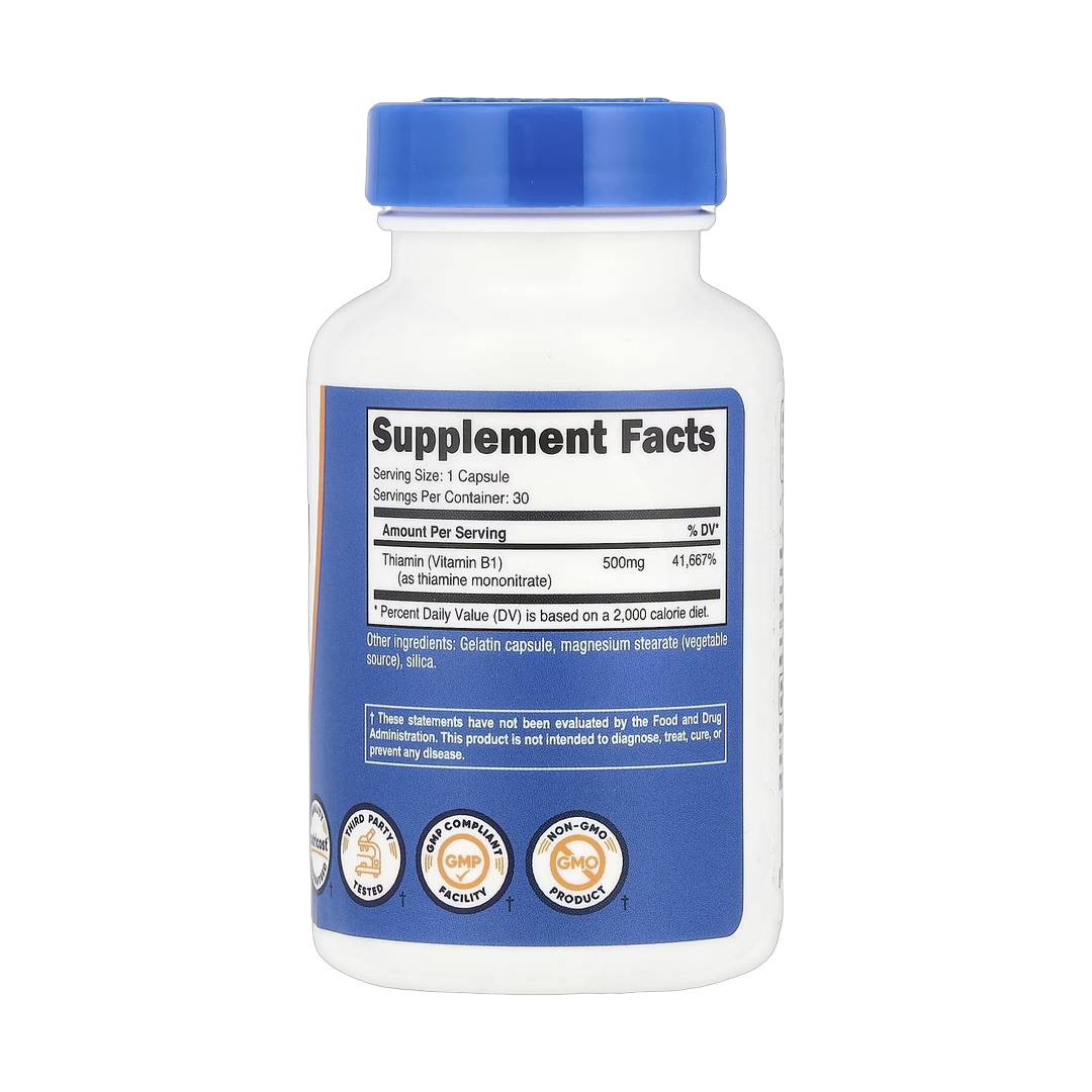 Nutricost, Vitamin B1, 500 mg , 30 Capsules back packaging view
