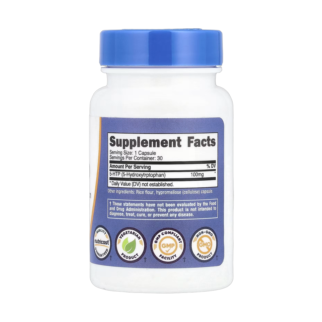 Nutricost, 5-HTP, 100 mg, 30 Capsules back packaging view