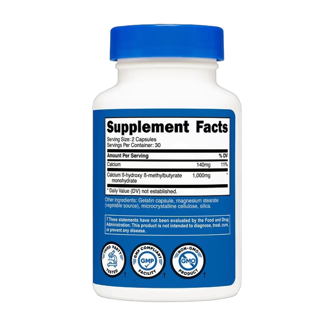 Nutricost, HMB 1,000mg, 60 Capsules back packaging view