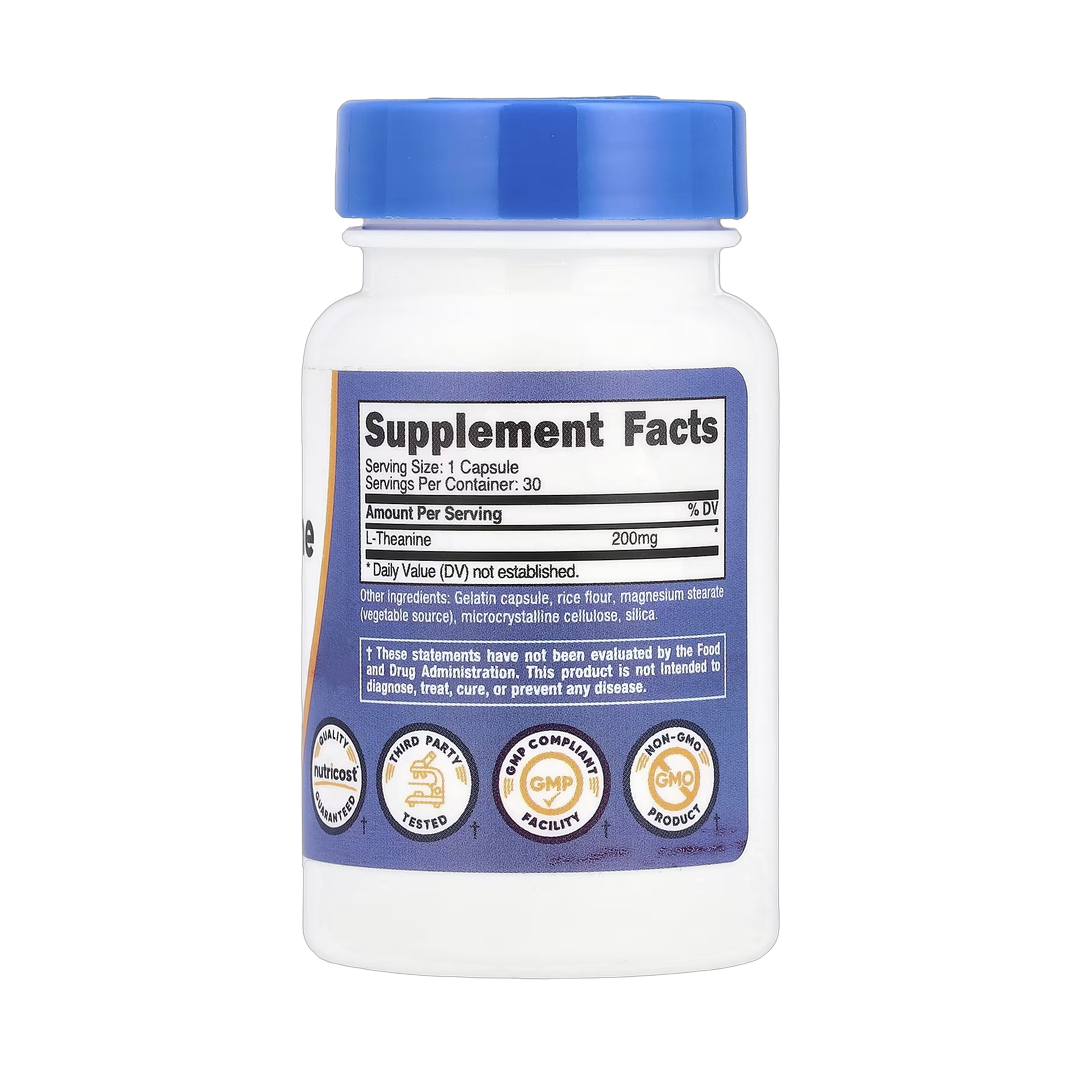 Nutricost, L-Theanine, 200 mg, 30 Capsules back packaging view